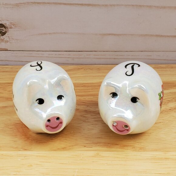 Vintage 1960s Lipco Iowa Hawkeye State Pig Salt & Pepper Shakers Ceramic Iridesc - Picture 15 of 16